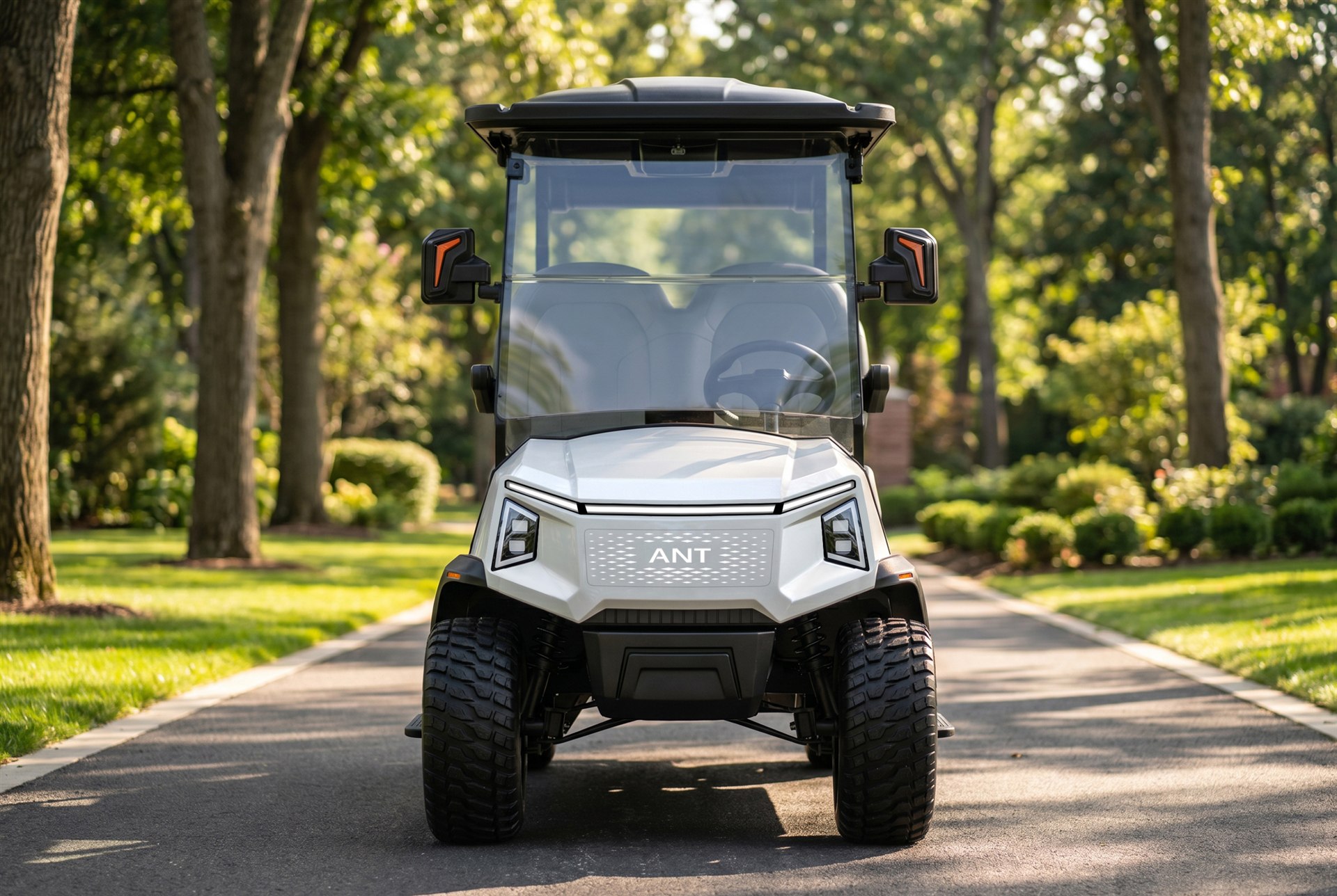 ANT A4 MAX four-seat electric golf cart on a private community road